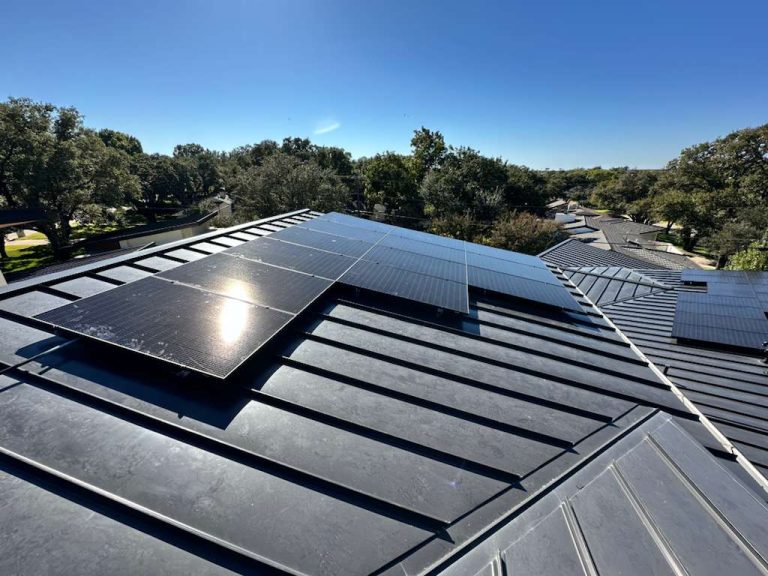Solar panels installed on a standing-seam metal roof in Texas